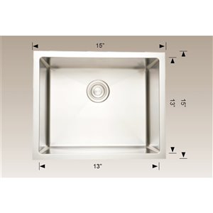 Évier simple encastré, 15" x 15", acier inoxydable
