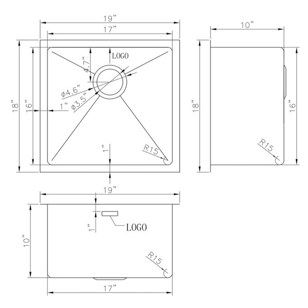 American Imaginations Undermount Sink - 19-in x 18-in - Stainless Steel