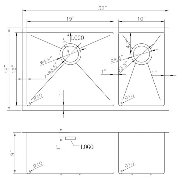 American Imaginations Undermount Sinks - 32-in x 18-in - Stainless Steel