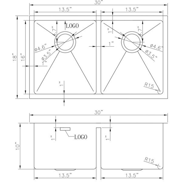 American Imaginations Undermount Sinks - 30-in x 18-in - Stainless Steel