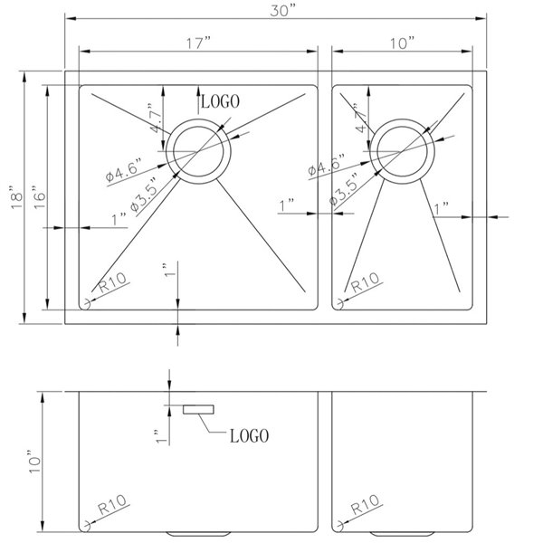 American Imaginations Undermount Sinks - 30-in x 18-in - Chrome