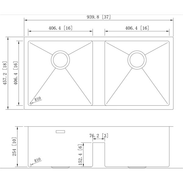 American Imaginations Undermount Double Sink - 37-in - Stainless Steel