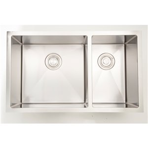 Évier double encastré, 33" x 18", acier inoxydable