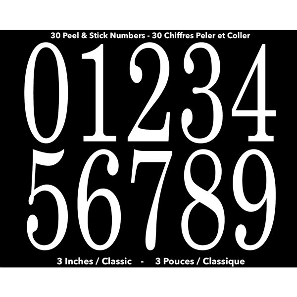 Classic Style Self-Adhesive 3-in Numbers Kit, White