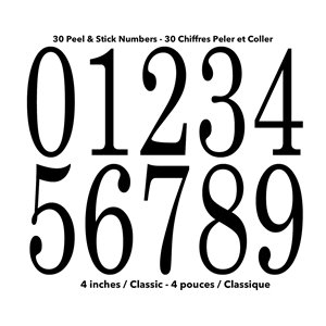 Ensemble de chiffres autoadhésifs de style classique de 4 po, noir