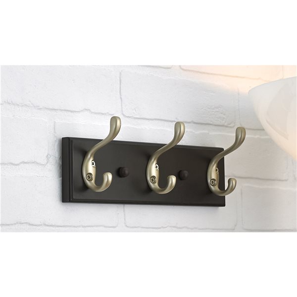Richelieu 3-Hook Rack in Matte Nickel Metal and Espresso Wood
