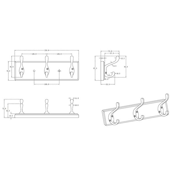 Richelieu 3-Hook Rack in Matte Nickel Metal and Espresso Wood