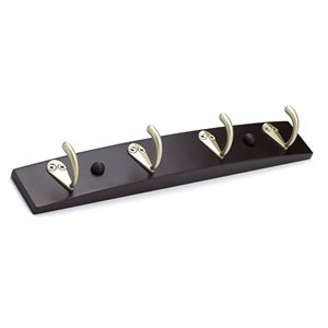 Richelieu 4-Hook Rack in Matte Nickel Metal and Espresso Wood