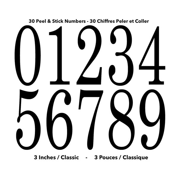 Classic Style Self-Adhesive 3-in Numbers Kit, Black