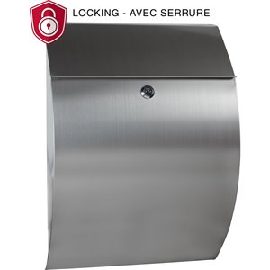 Boîte aux lettres murale contemporaine verrouillable, acier inoxydable