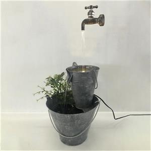 Hi-Line Gift Tap Fountain with Zinc Metal Pails and LED Ligh