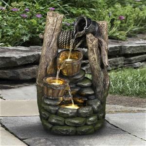 Hi-Line Gift Ltd. Well Fountain with 2 Pouring Pails and 3 LED Li