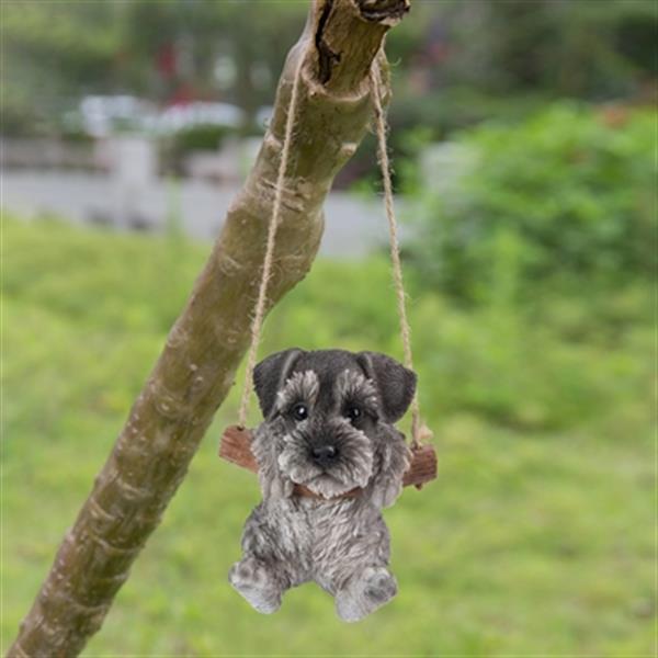 Hi-Line Gift Ltd. 87704-J 5 H x 4-in W Grey Hanging Schnauzer Puppy Garden Statue