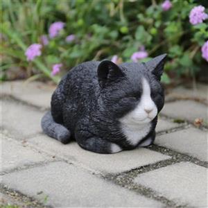 Hi-Line Gift Ltd. 87729-A 5 H x 5-in W Black Sleeping Cat Garden Statue