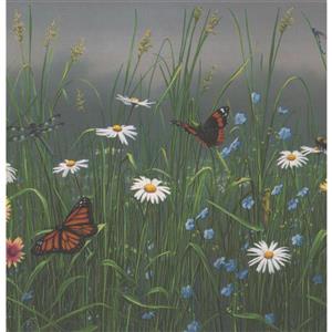 Retro Art Dandelions and Daisies Wallpaper
