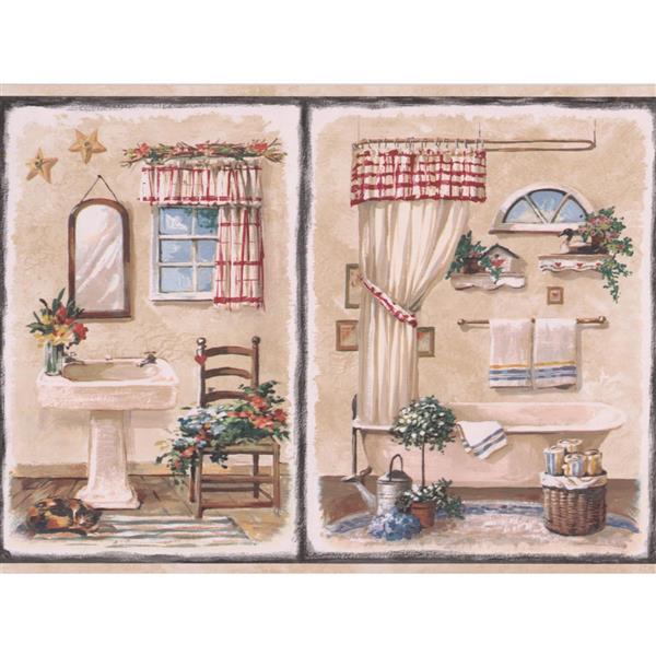 Retro Art Vintage Bathroom Wallpaper, Bathtub Wallpaper Border