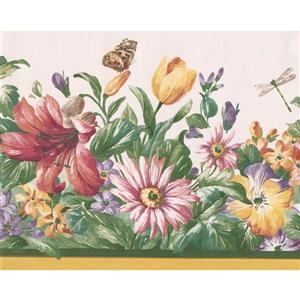 Retro Art Wildflowers Butterfly Wallpaper Border - 15' x 8.5" - White