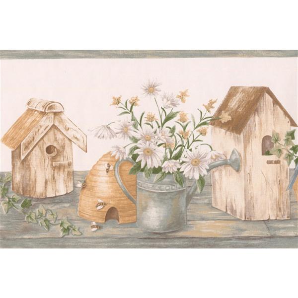 Retro Art Flowers birdhouses Wallpaper Border - 15' x 7