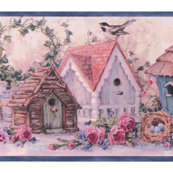 Chesapeake Flowers Birdhouses Vintage Wallpaper Border 15' Pink RONA
