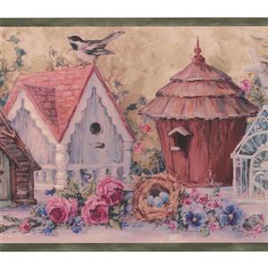Chesapeake Flowers Birdhouses Vintage Wallpaper Border - 15' - Blue