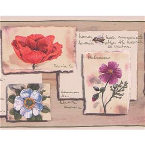 Retro Art Flowers Vintage Wallpaper Border - 15' x 6.75" - Beige