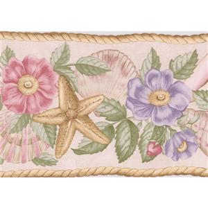 Retro Art Flowers Seashells Starfish Wallpaper Border - 15' x 4.5"