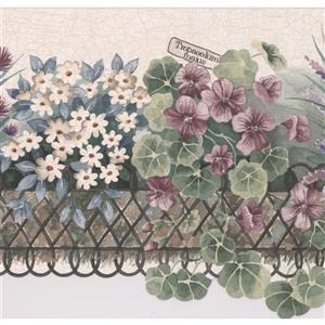 Retro Art Flowers on the Balcony Wallpaper Border - 15' x 9" - Beige