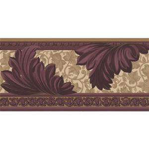 Norwall Abstract Floral Leaf Wallpaper Border - 15' x 5.25-in- Purple