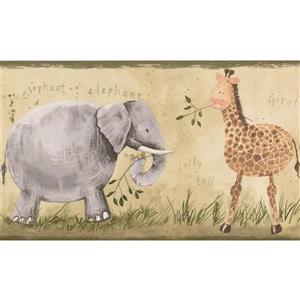 York Wallcoverings Elephant Zebra Giraffe Wallpaper Border - 15-ft x 7-in - Beige
