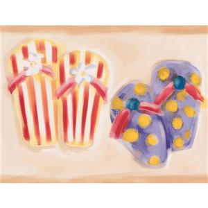 York Wallcoverings Beach Flip Flops Wallpaper Border - 15-ft x 9-in - Beige