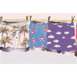 Retro Art Shorts on Drying Line Wallpaper Border - 15' x 7.5" - White