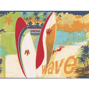 Norwall Cool Surf Wave Wallpaper Border - 15' x 9-in- Multicolour