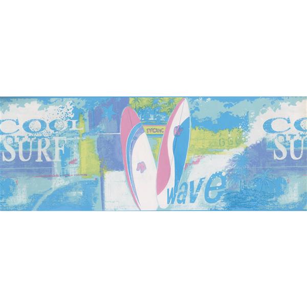 Norwall Cool Surf Wave Wallpaper Border - 15' x 9-in- Blue