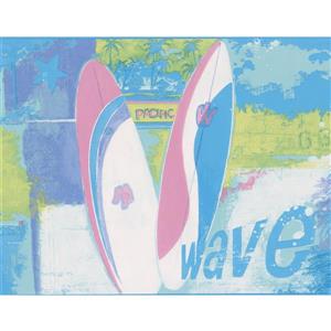 Norwall Cool Surf Wave Wallpaper Border - 15' x 9-in- Blue