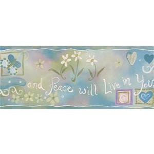 Chesapeake Hearts Peace Flowers Wallpaper Border - 15' x 5.25" - Green