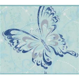 York Wallcoverings Butterflies with Damask Wallpaper Border - 15-ft x 7-in - Blue