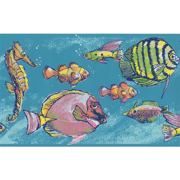 Retro Art Seahorse Wallpaper Border - 15' x 7