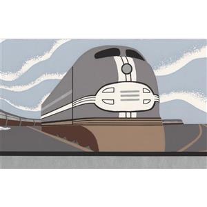 Retro Art Choo-Choo Trains Wallpaper Border - 15' x 5.25" - Gray