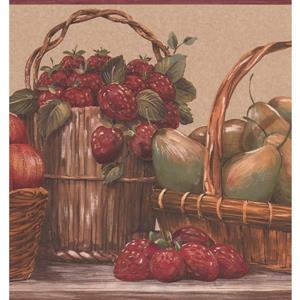 Retro Art Fruit Baskets Wallpaper Border - 15' x 9" - Multicolour