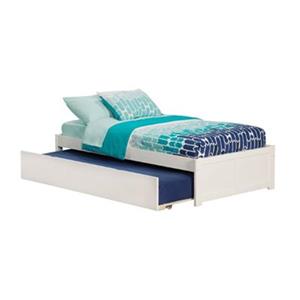 Atlantic Furniture Concord Twin Platform Bed with Flat Panel Foot Board and Twin Size Urban Trundle Bed in White