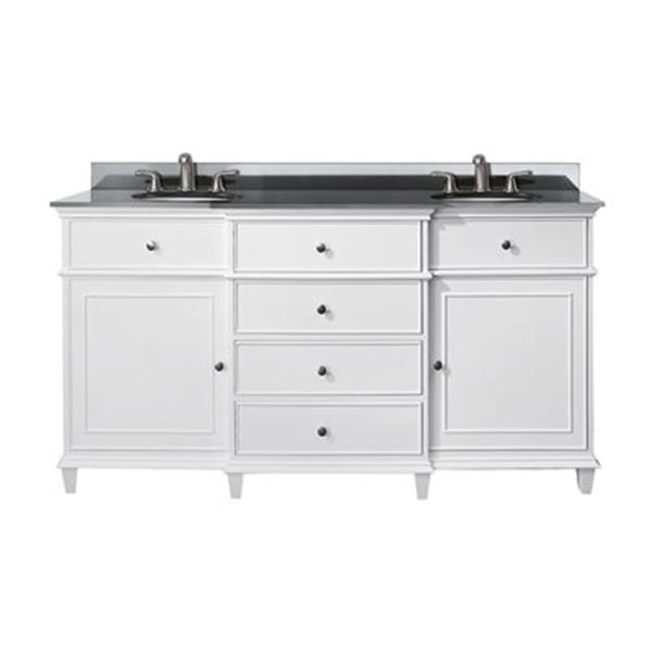 Avanity Windsor 60in White Double Sink Bathroom Vanity with Black Granite Top RONA