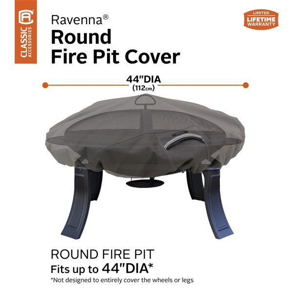 Classic Accessorie Ravenna Round Fire Pit Cover - 44-in - Dark Taupe