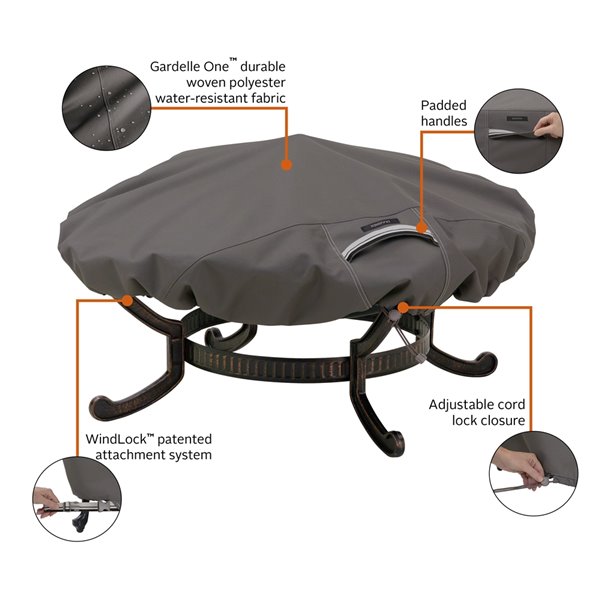 Classic Accessorie Ravenna Round Fire Pit Cover - 44-in - Dark Taupe