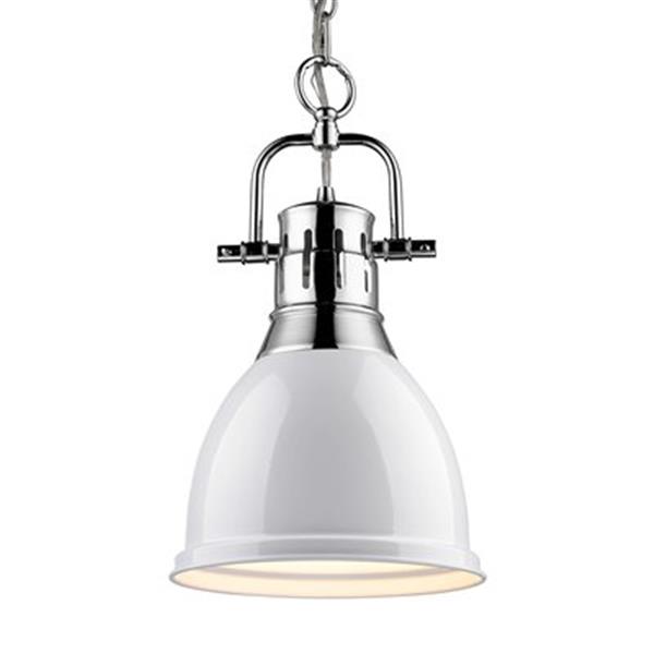 Petit luminaire suspendu Duncan de Golden Lighting avec chaîne en chrome avec abat-jour blanc