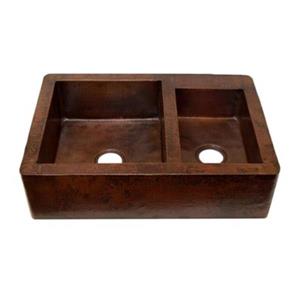 Novatto Farmhouse 60/40 Split Copper Kitchen Sink-TCK-005AN