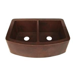 Novatto Redondeado 50/50 Curved Farmhouse Copper Kitchen Sin
