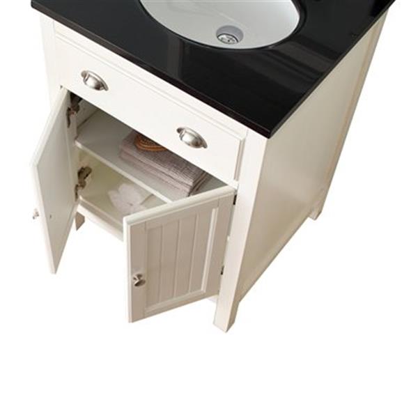 Avanity Hamilton 24-in French White Single Sink Bathroom Vanity with Black Granite Top