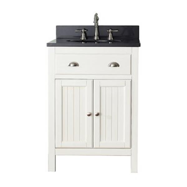 Avanity Hamilton 24-in French White Single Sink Bathroom Vanity with Black Granite Top