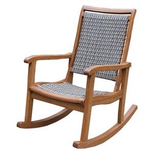 Outdoor Interiors Resin Wicker and Eucalyptus Rocking Chair,