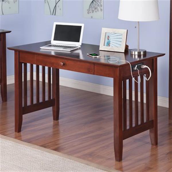 AFI Furnishings Mission Desk with Drawer and Charging Station in Walnut